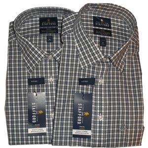 Stafford Men's Navy Plaid L/S Dress Shirt